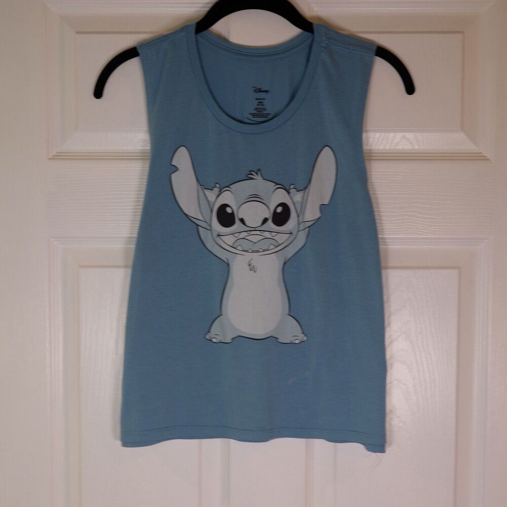 Disney Stitch Tank Top Girls Medium 8-10 Blue Sleeveless Graphic Tee